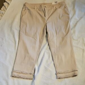 New W Tag CHICO'S So Slimming Girlfriend Slim Leg Crop Pant Beige US18 Embellish